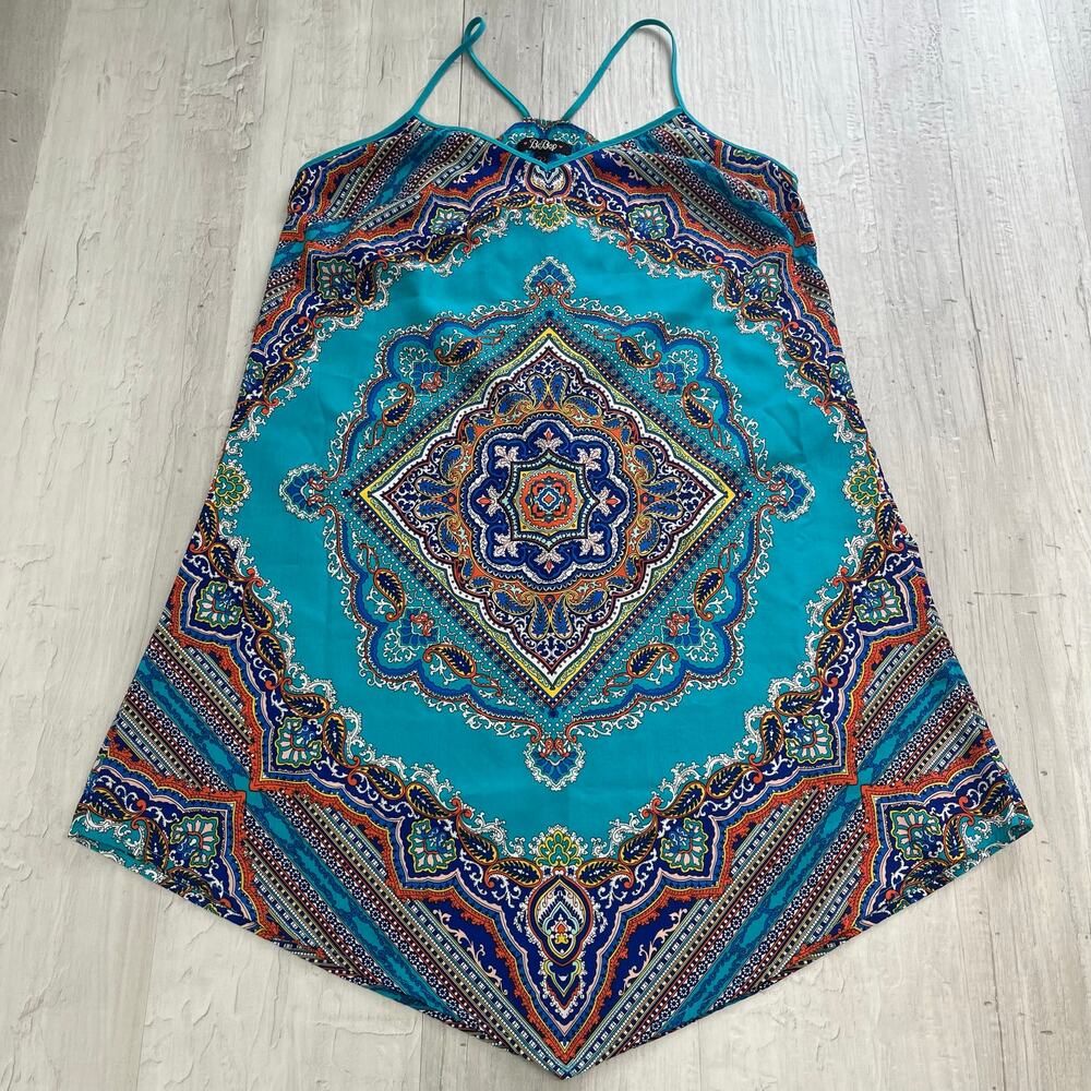 Bebop Tapestry Print Boho Mini Dress Strappy Festival Summer Flowy Indie Small - Picture 3 of 8